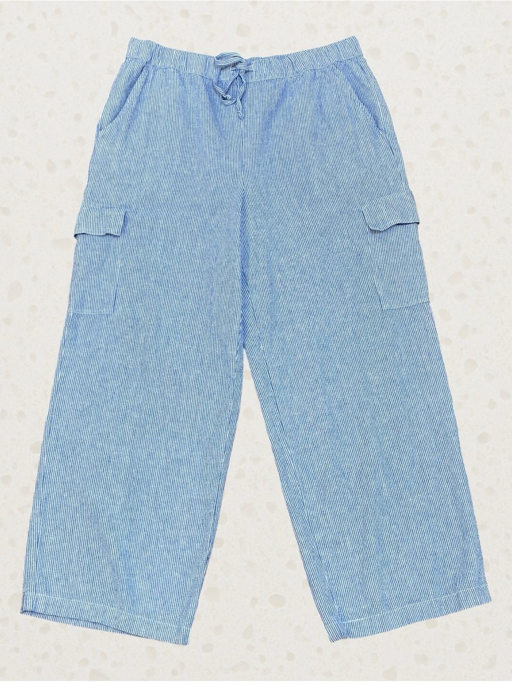 Calligraphie Blue & White Striped Linen Blend Pull On Pants - Women's Size Large